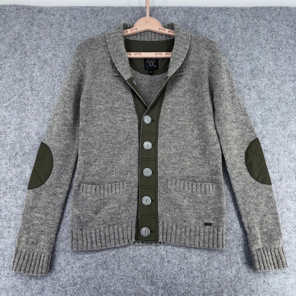 TNA Aritzia Gray Lambswool Cashmere Shawl Cardigan Elbow Patches XS